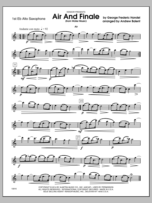 Download Andrew Balent Air And Finale (from Water Music) - 1st Sheet Music