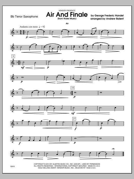 Download Andrew Balent Air And Finale (from Water Music) - Bb Sheet Music