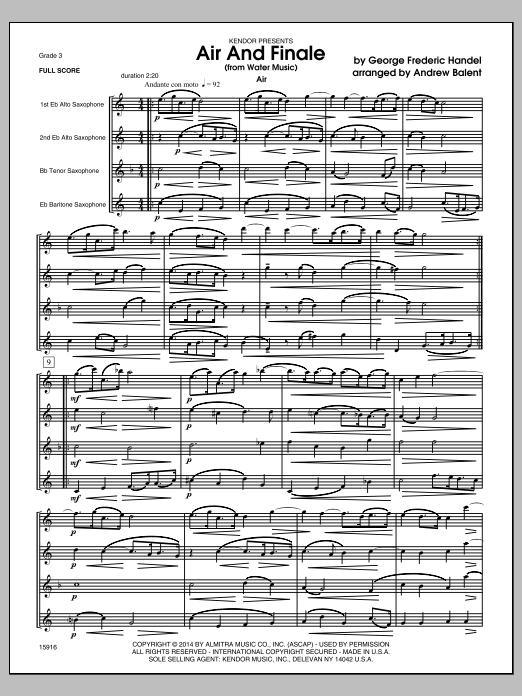 Download Andrew Balent Air And Finale (from Water Music) - Con Sheet Music