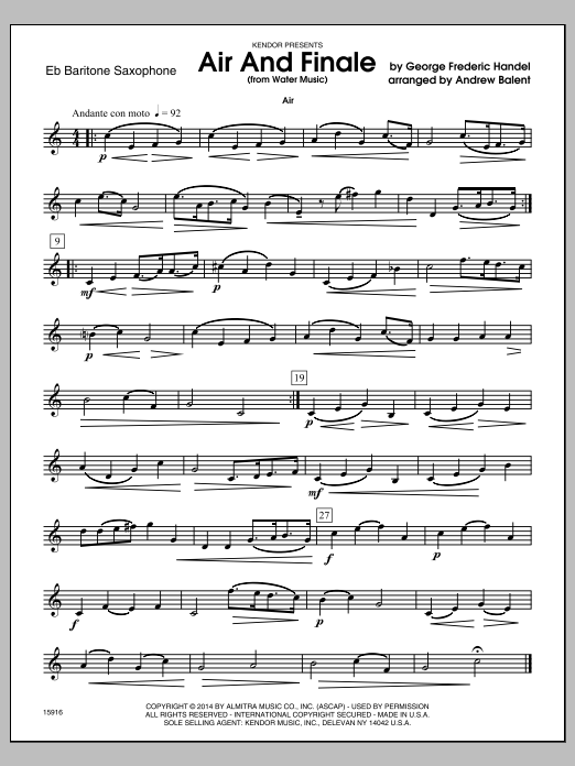 Download Andrew Balent Air And Finale (from Water Music) - Eb Sheet Music
