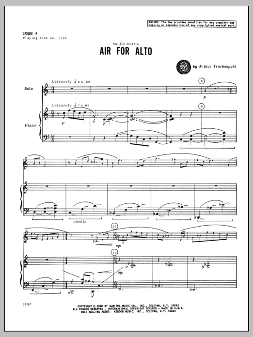 Download Arthur Frackenpohl Air For Alto - Piano Sheet Music