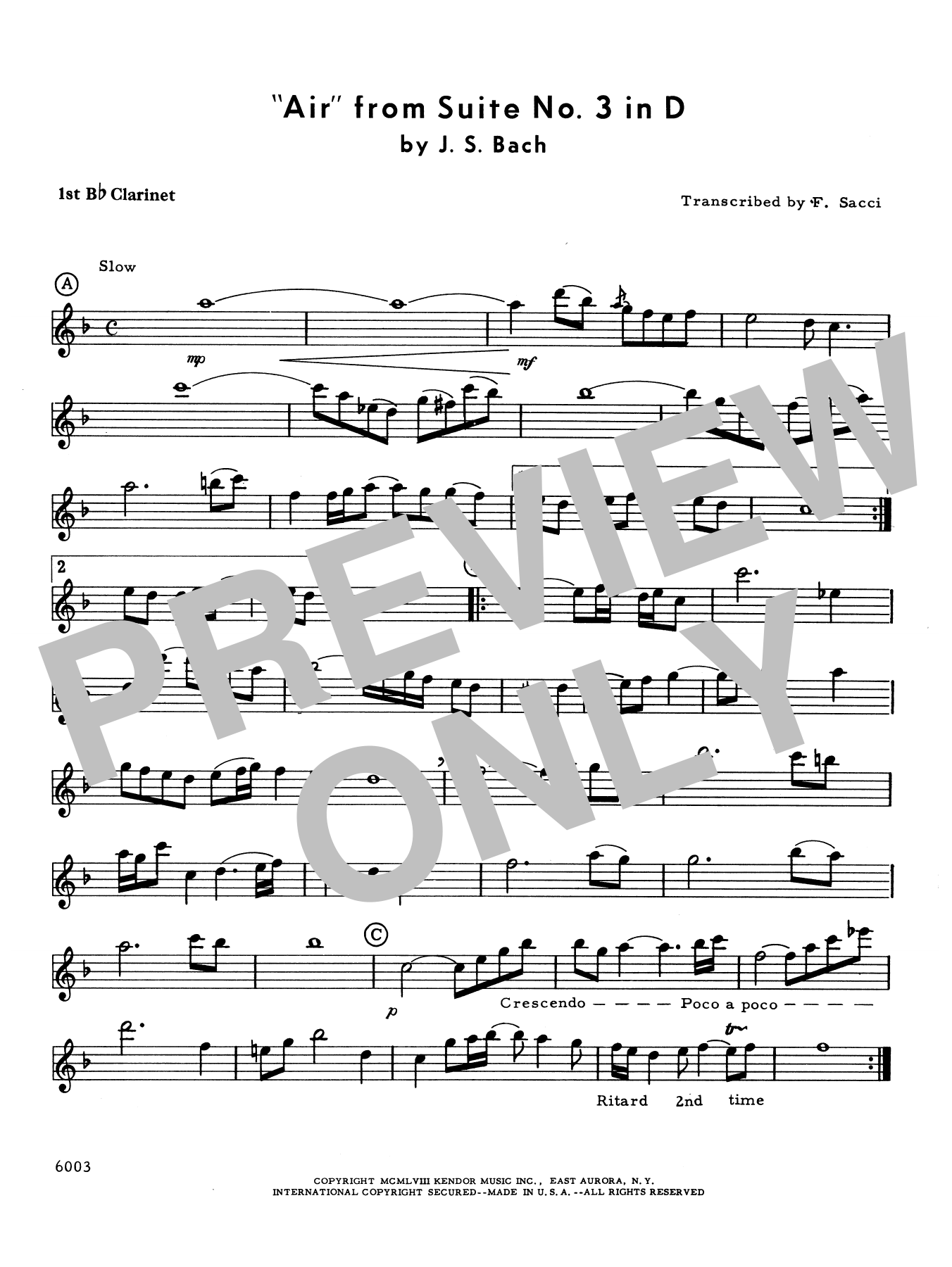 Download Frank J. Sacci Air From Suite #3 In D - 1st Bb Clarine Sheet Music