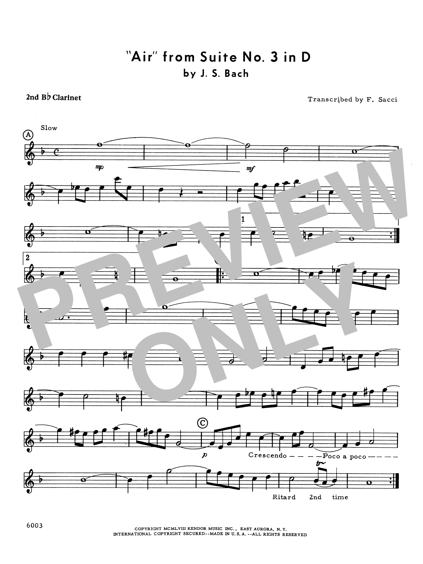 Download Frank J. Sacci Air From Suite #3 In D - 2nd Bb Clarine Sheet Music