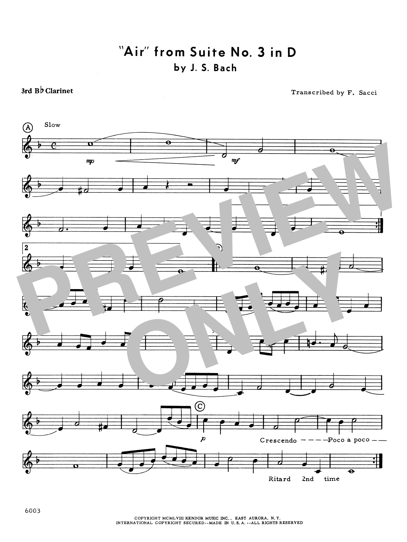 Download Frank J. Sacci Air From Suite #3 In D - 3rd Bb Clarine Sheet Music