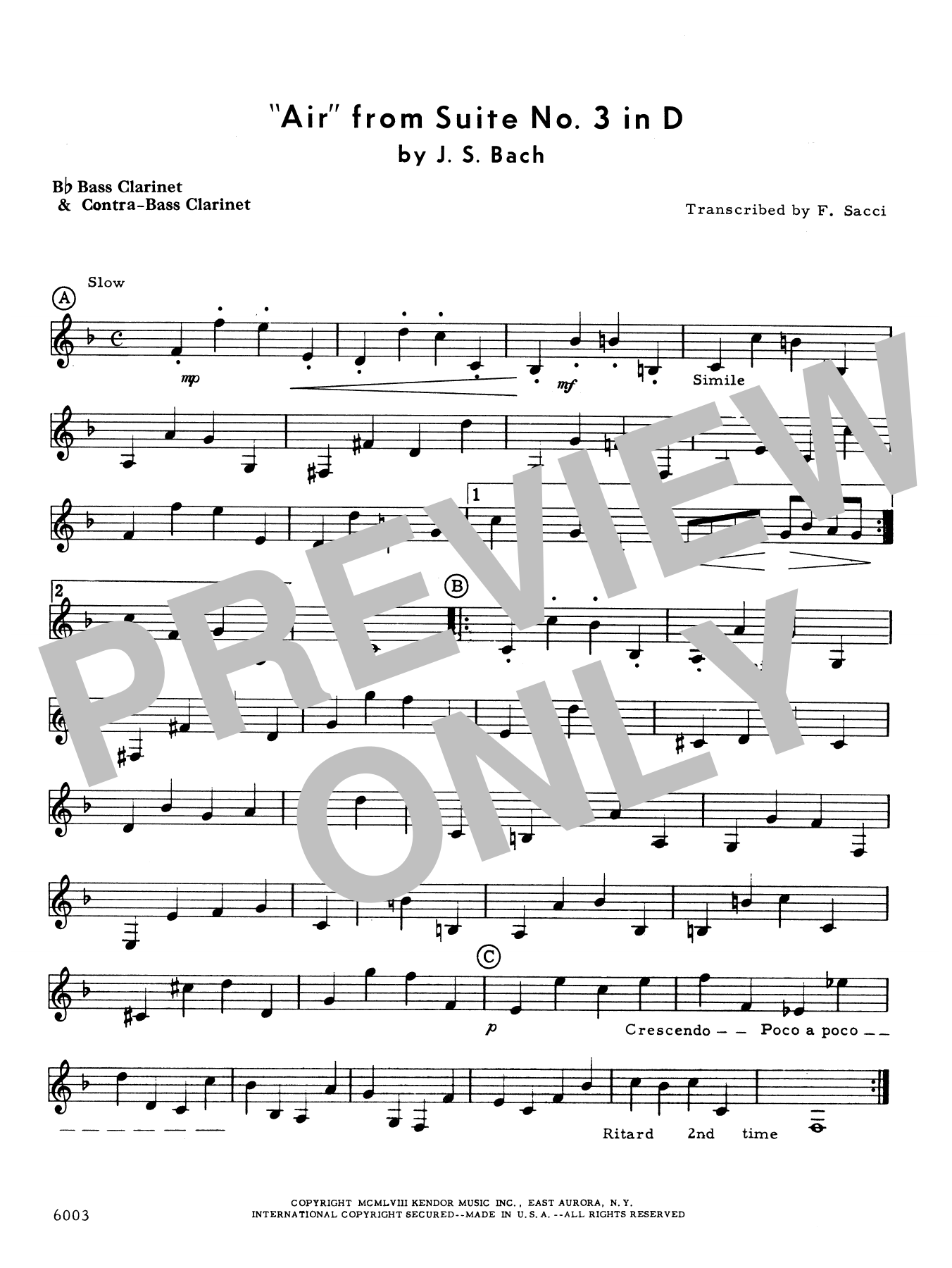 Download Frank J. Sacci Air From Suite #3 In D - Bb Clarinet/Ba Sheet Music