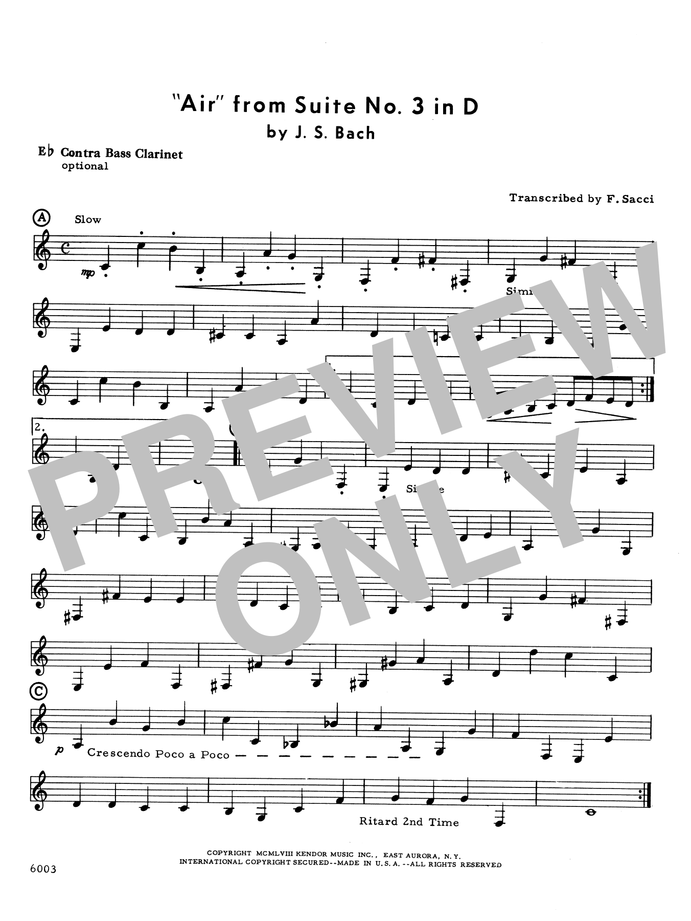 Download Frank J. Sacci Air From Suite #3 In D - Bb Contra Bass Sheet Music