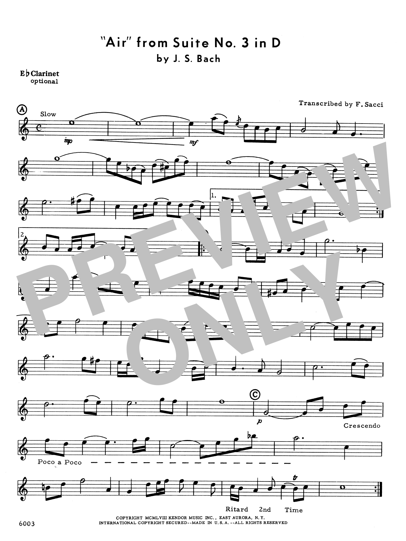 Download Frank J. Sacci Air From Suite #3 In D - Eb Alto Clarin Sheet Music