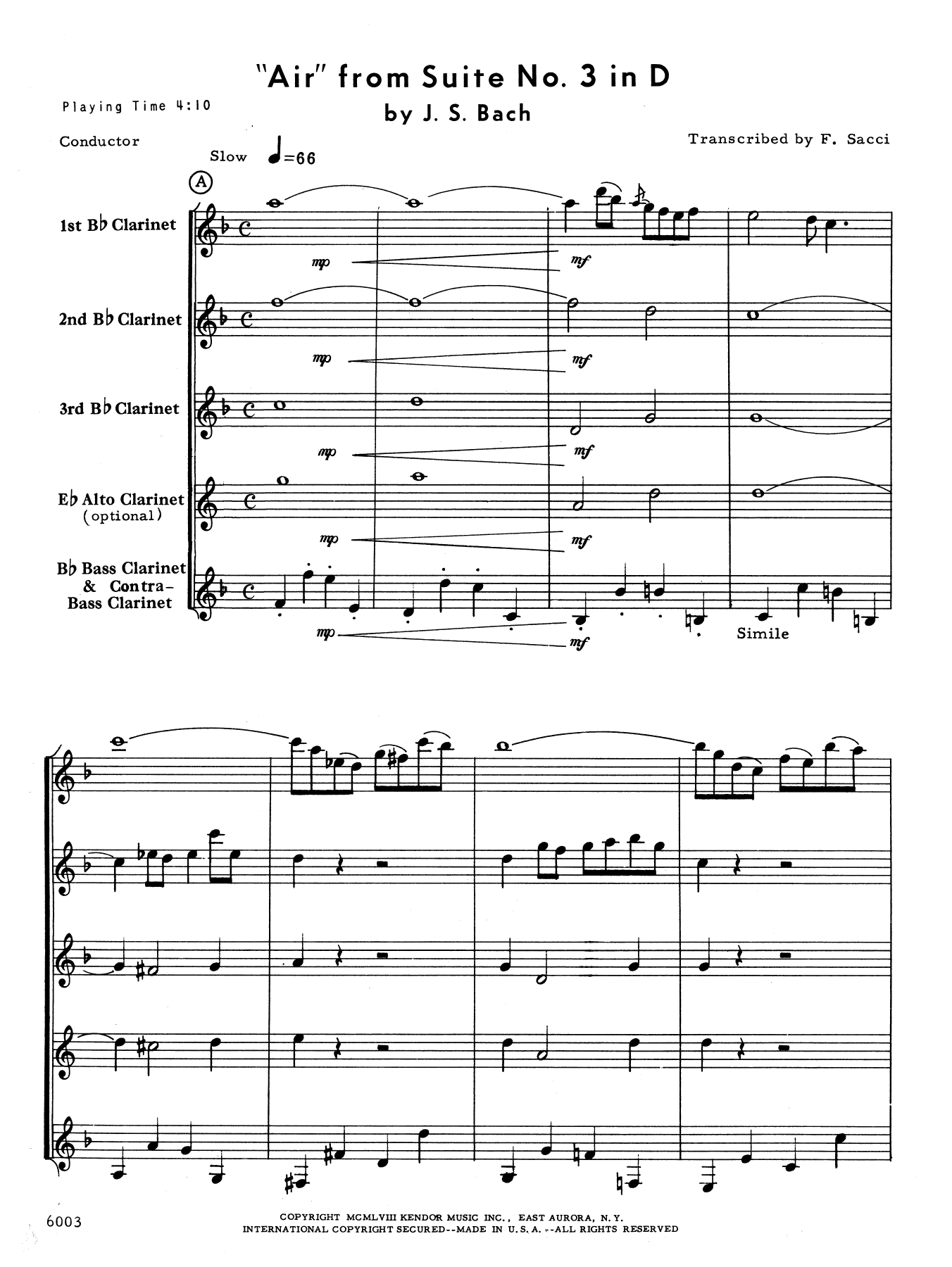 Download Frank J. Sacci Air From Suite #3 In D - Full Score Sheet Music