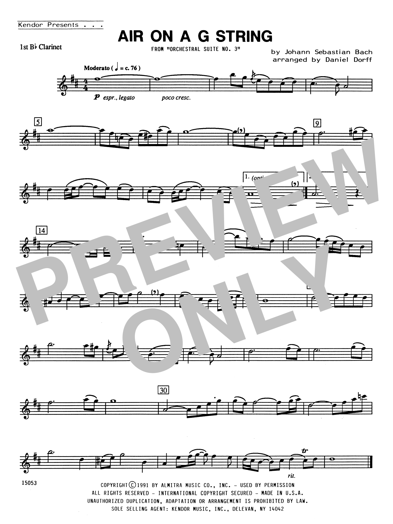 Download Daniel Dorff Air On A G String - 1st Bb Clarinet Sheet Music