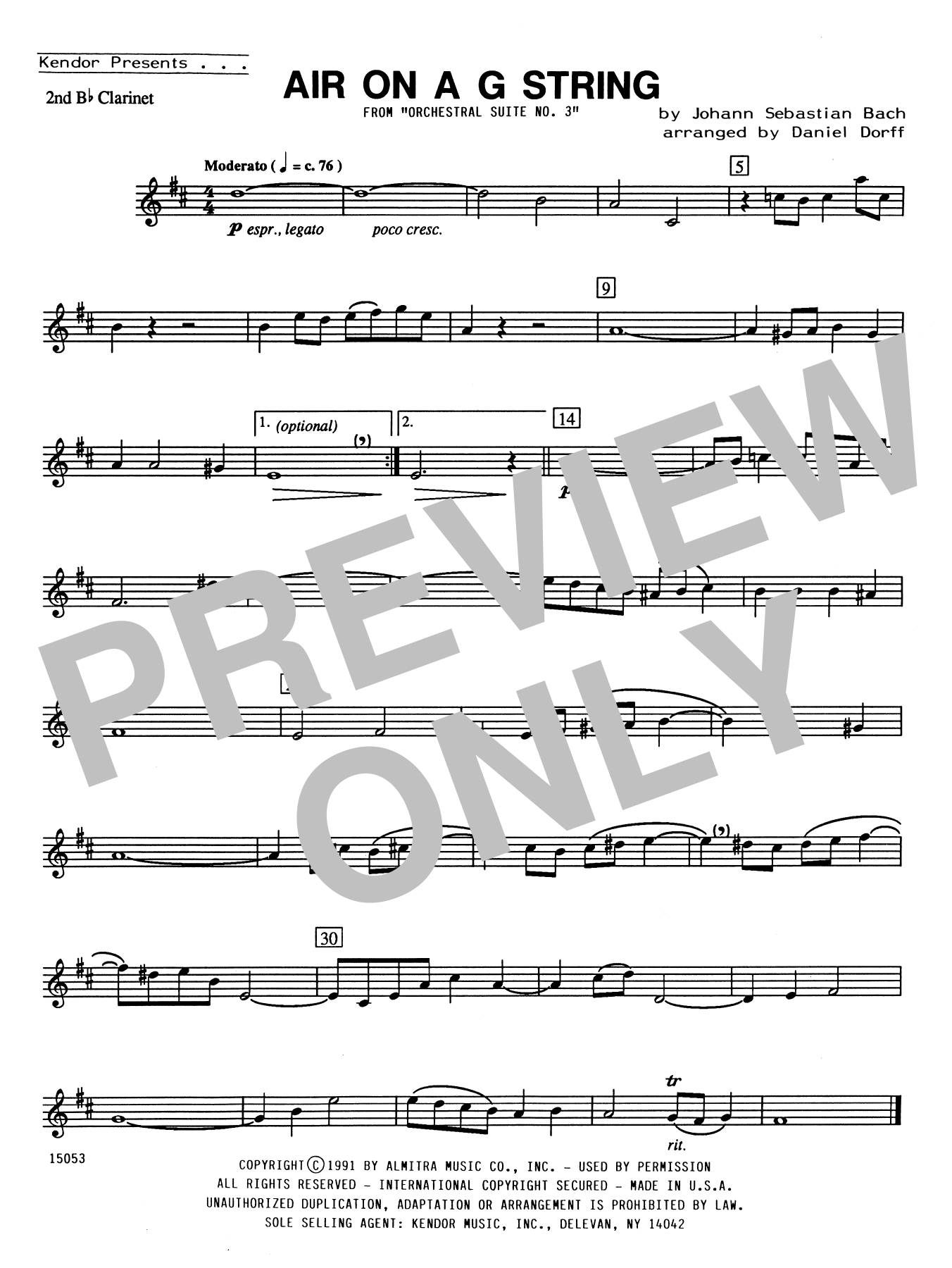 Download Daniel Dorff Air On A G String - 2nd Bb Clarinet Sheet Music