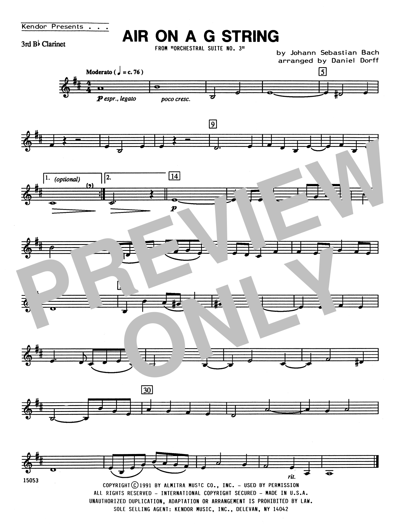 Download Daniel Dorff Air On A G String - 3rd Bb Clarinet Sheet Music