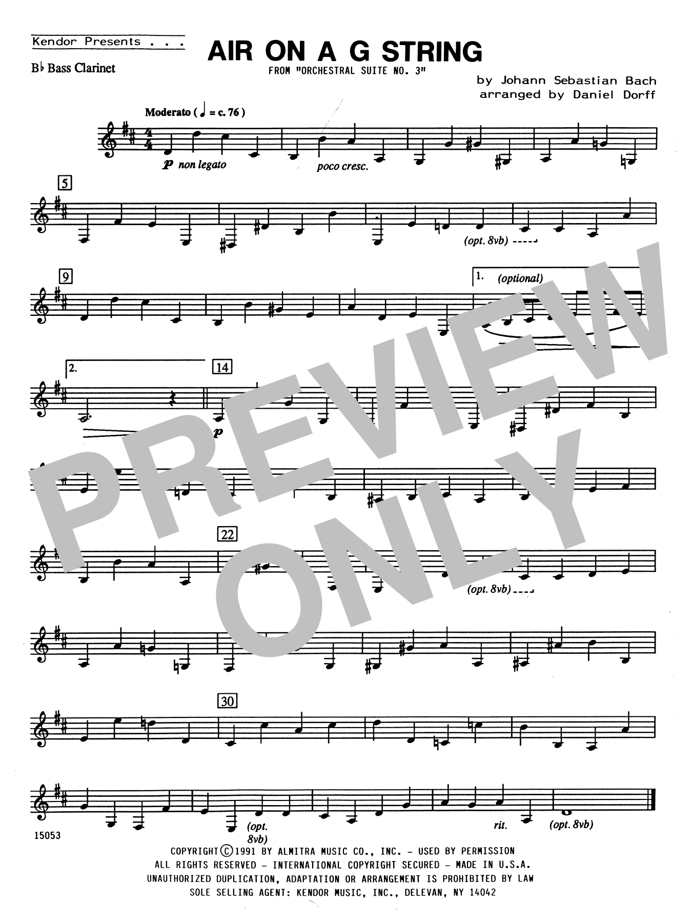 Download Daniel Dorff Air On A G String - Bb Bass Clarinet Sheet Music