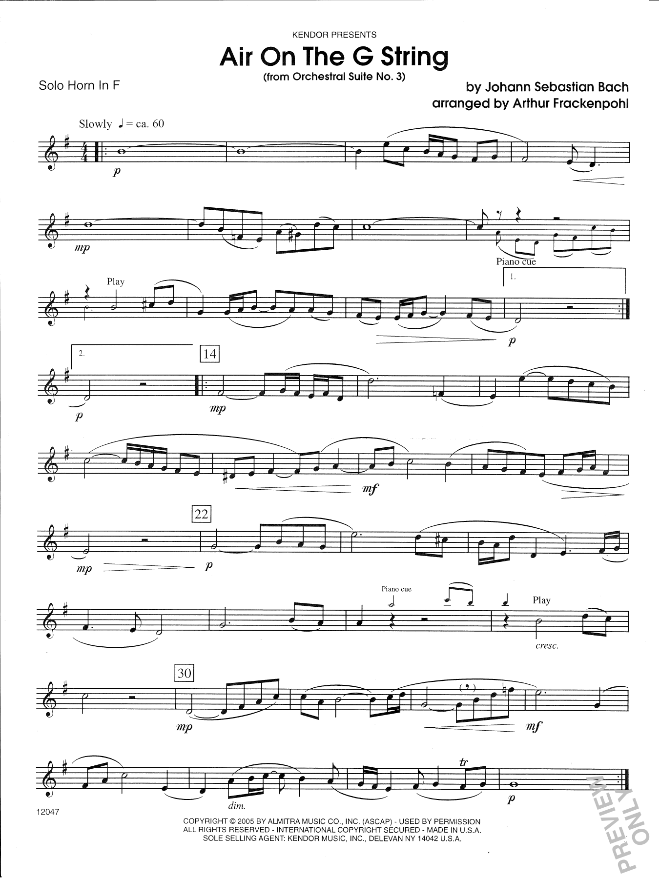 Download Johann Sebastian Bach Air On The G String (from Orchestral Su Sheet Music