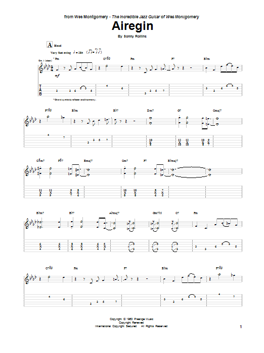 Wes Montgomery Airegin sheet music notes printable PDF score