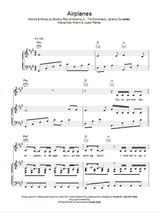 Download B.o.B Airplanes (feat. Hayley Williams) Sheet Music