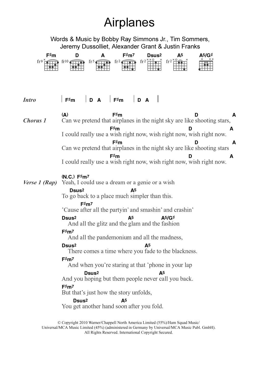 Download B.o.B Airplanes (featuring Hayley Williams) Sheet Music