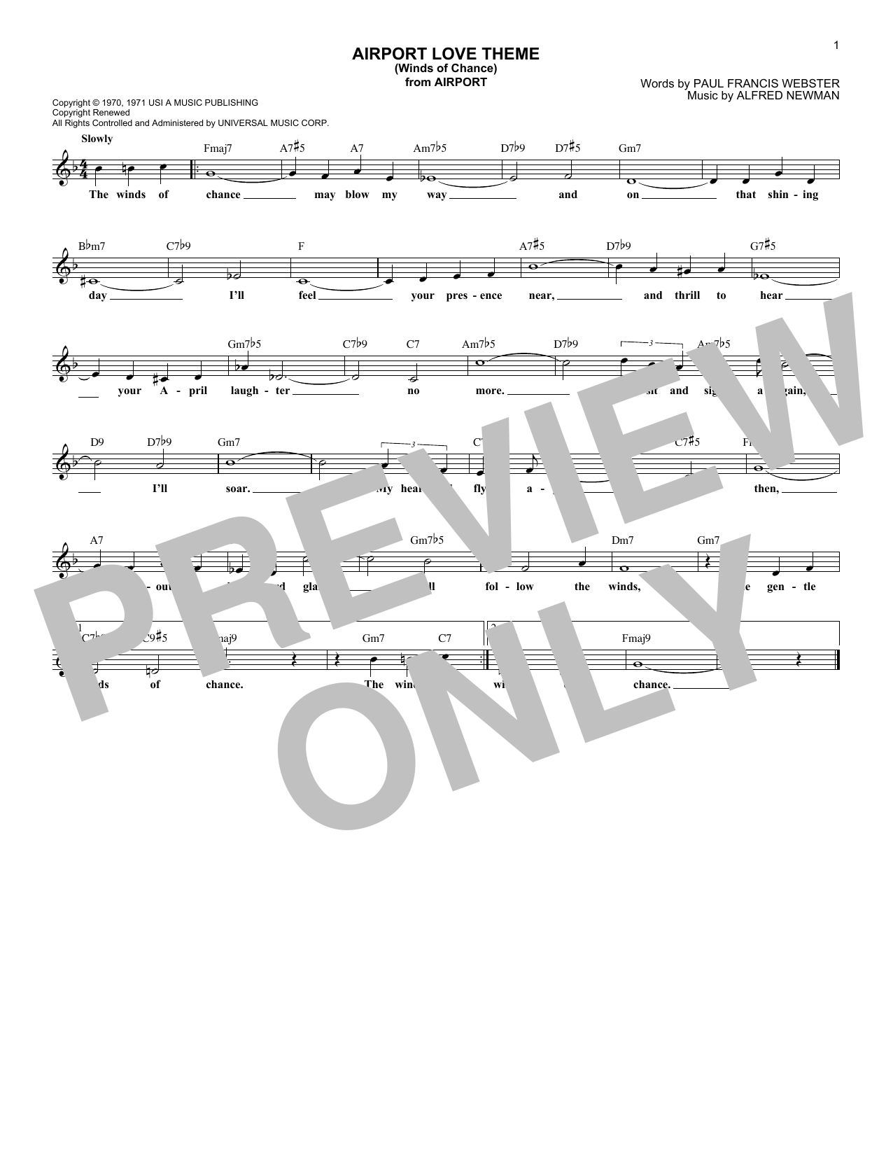 Download Vincent Bell Airport Love Theme (Winds Of Chance) Sheet Music