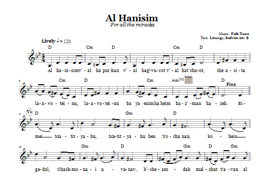 Download Folk Tune Al Hanisim (For All The Miracles) Sheet Music