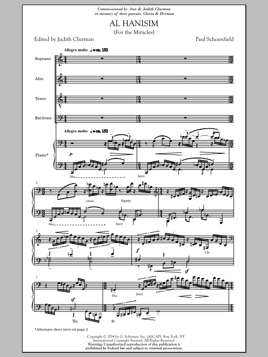 Download Paul Schoenfield Al Hanisim (For The Miracles) Sheet Music