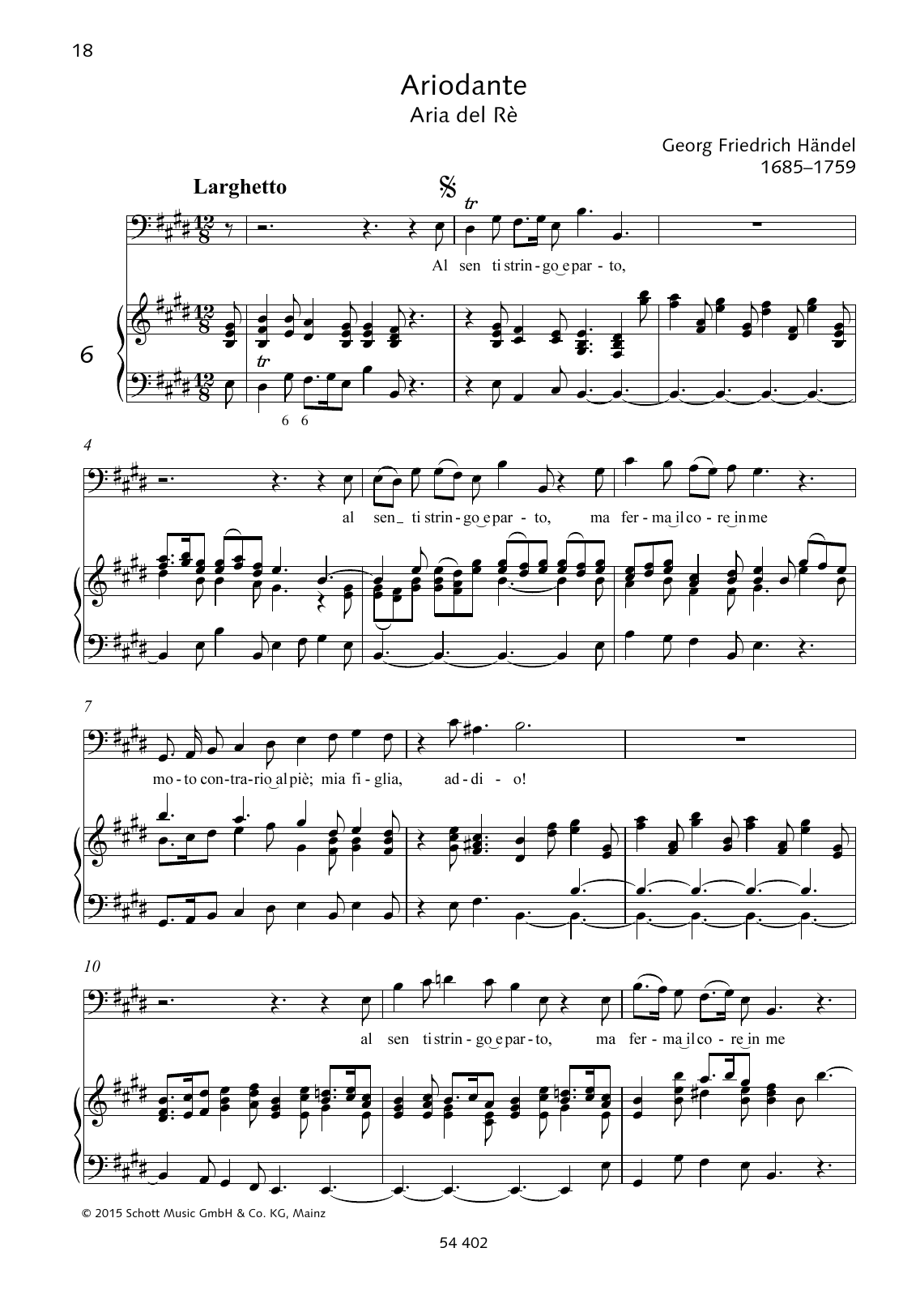 Download George Frideric Handel Al sen ti stringo e parto Sheet Music