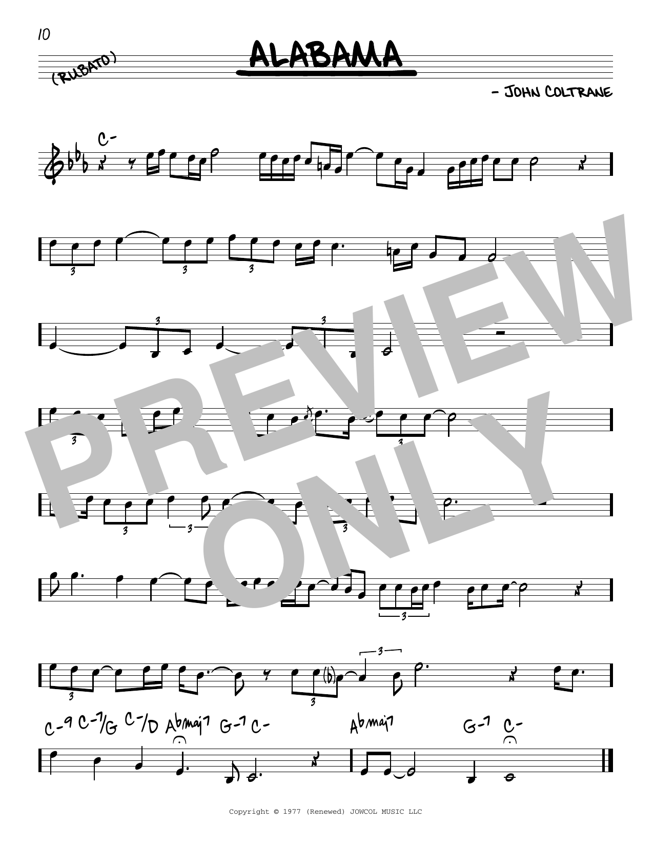 Download John Coltrane Alabama Sheet Music