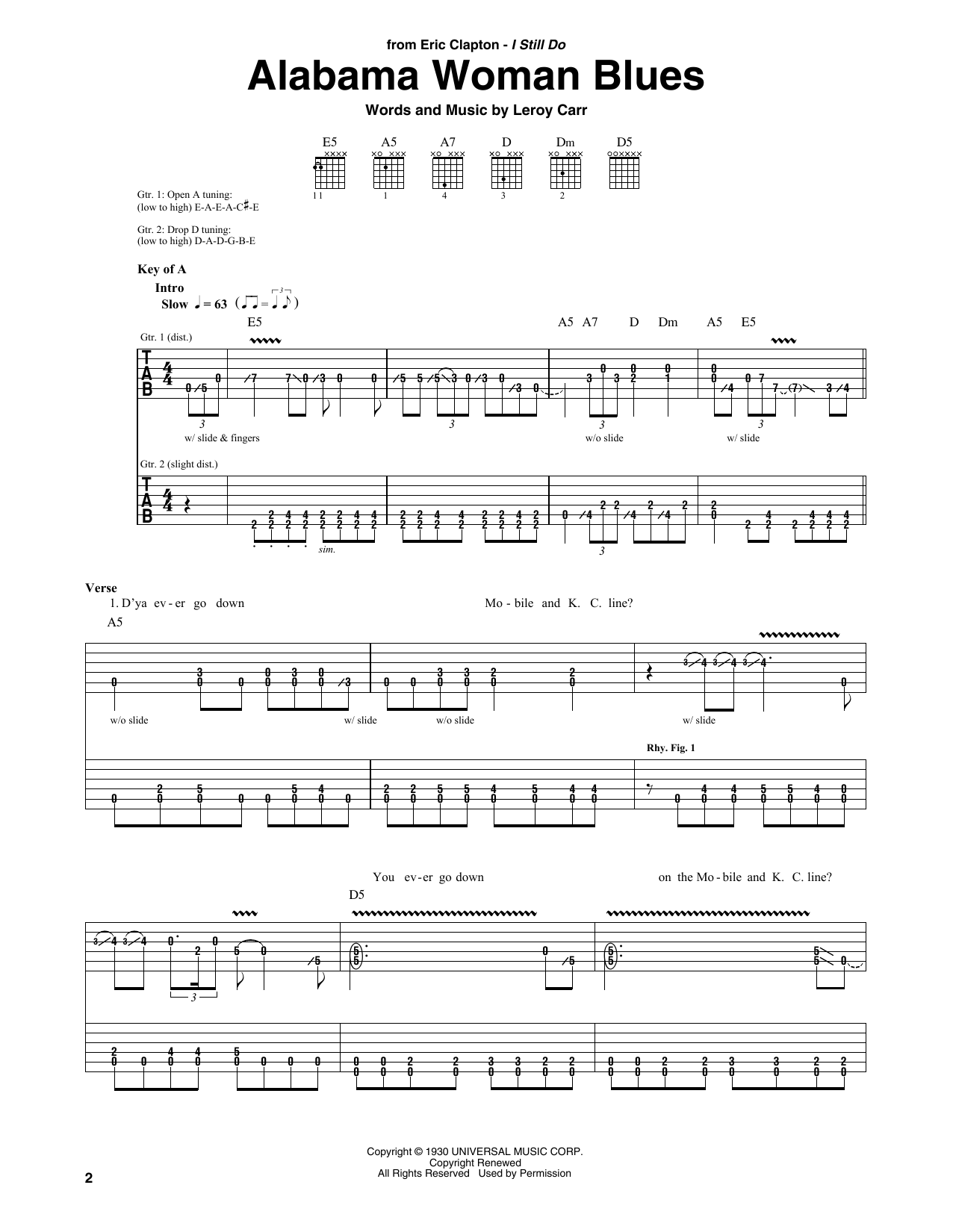 Download Eric Clapton Alabama Woman Blues Sheet Music