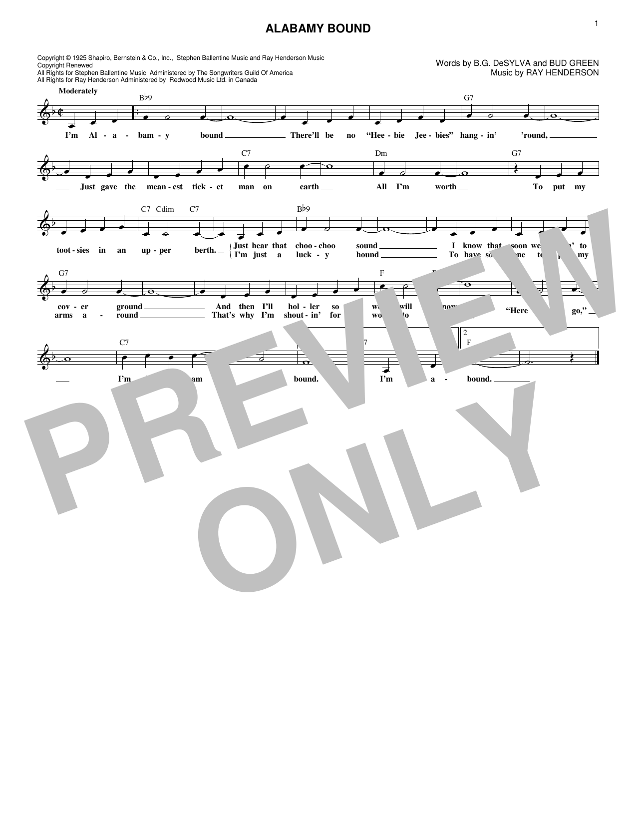Download The Ink Spots Alabamy Bound Sheet Music