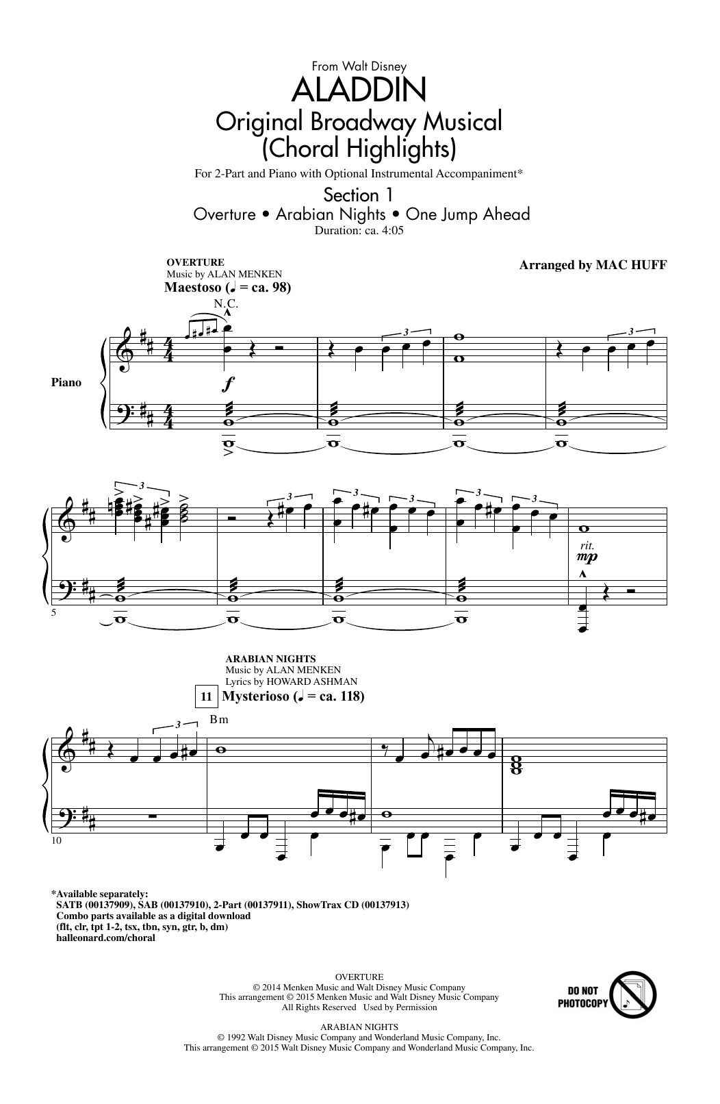 Download Alan Menken & Howard Ashman Aladdin (Choral Highlights) (from Aladd Sheet Music