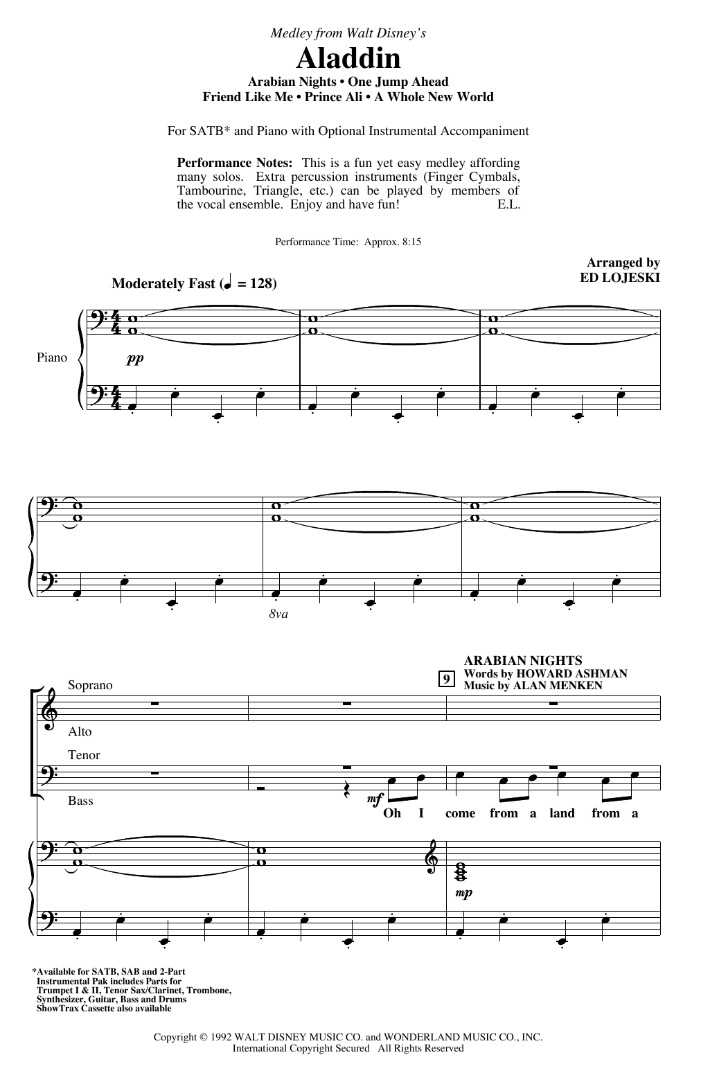Download Alan Menken Aladdin (Medley) (from Disney's Aladdin Sheet Music