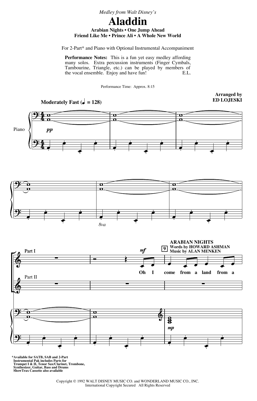 Download Alan Menken Aladdin (Medley) (from Disney's Aladdin Sheet Music