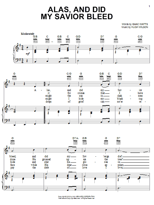 Isaac Watts Alas, And Did My Savior Bleed sheet music notes printable PDF score