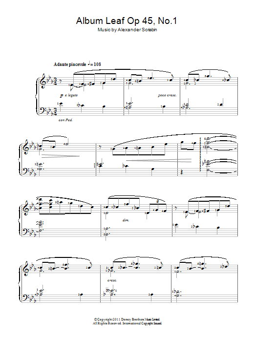 Download Alexander Scriabin Album Leaf Sheet Music