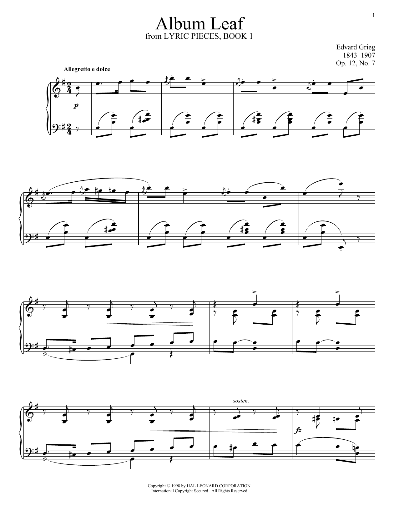 Download Edvard Grieg Album Leaf, Op. 12, No. 7 Sheet Music