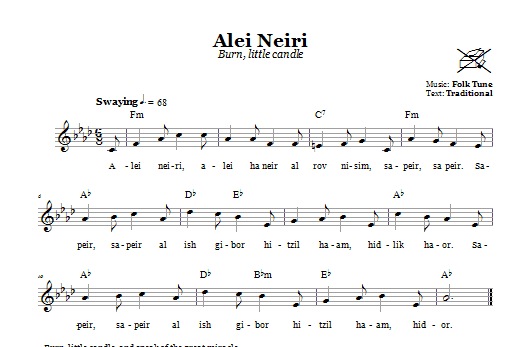 Download Folk Tune Alei Neiri (Burn, Little Candles) Sheet Music