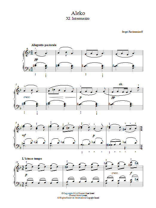 Download Sergei Rachmaninoff Aleko - No.11 Intermezzo Sheet Music