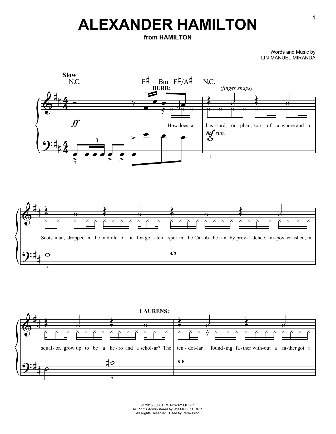 Download Lin-Manuel Miranda Alexander Hamilton (from Hamilton) Sheet Music