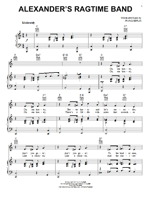 Irving Berlin Alexander's Ragtime Band sheet music notes printable PDF score