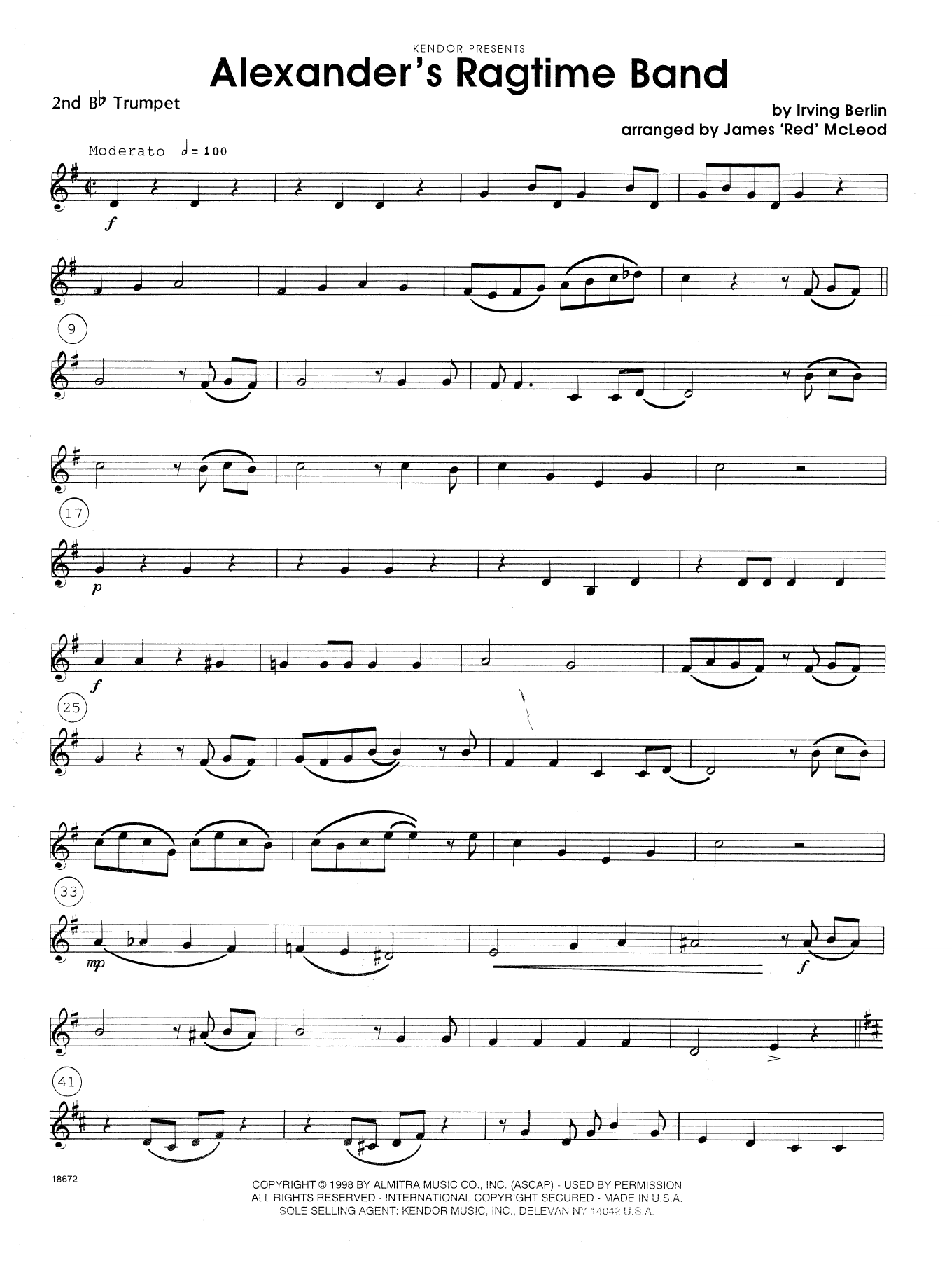 Download James 'Red' McLeod Alexander's Ragtime Band - 2nd Bb Trump Sheet Music