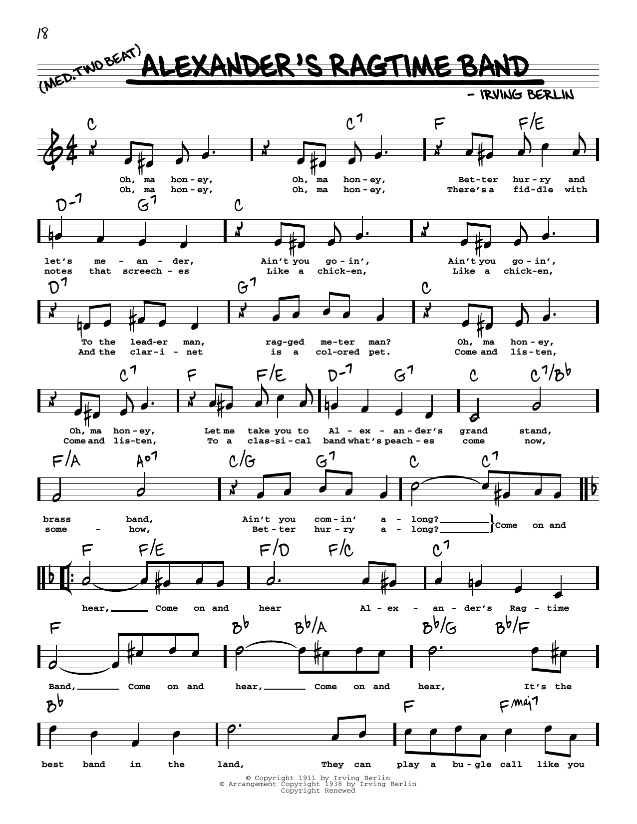 Download Irving Berlin Alexander's Ragtime Band (High Voice) Sheet Music