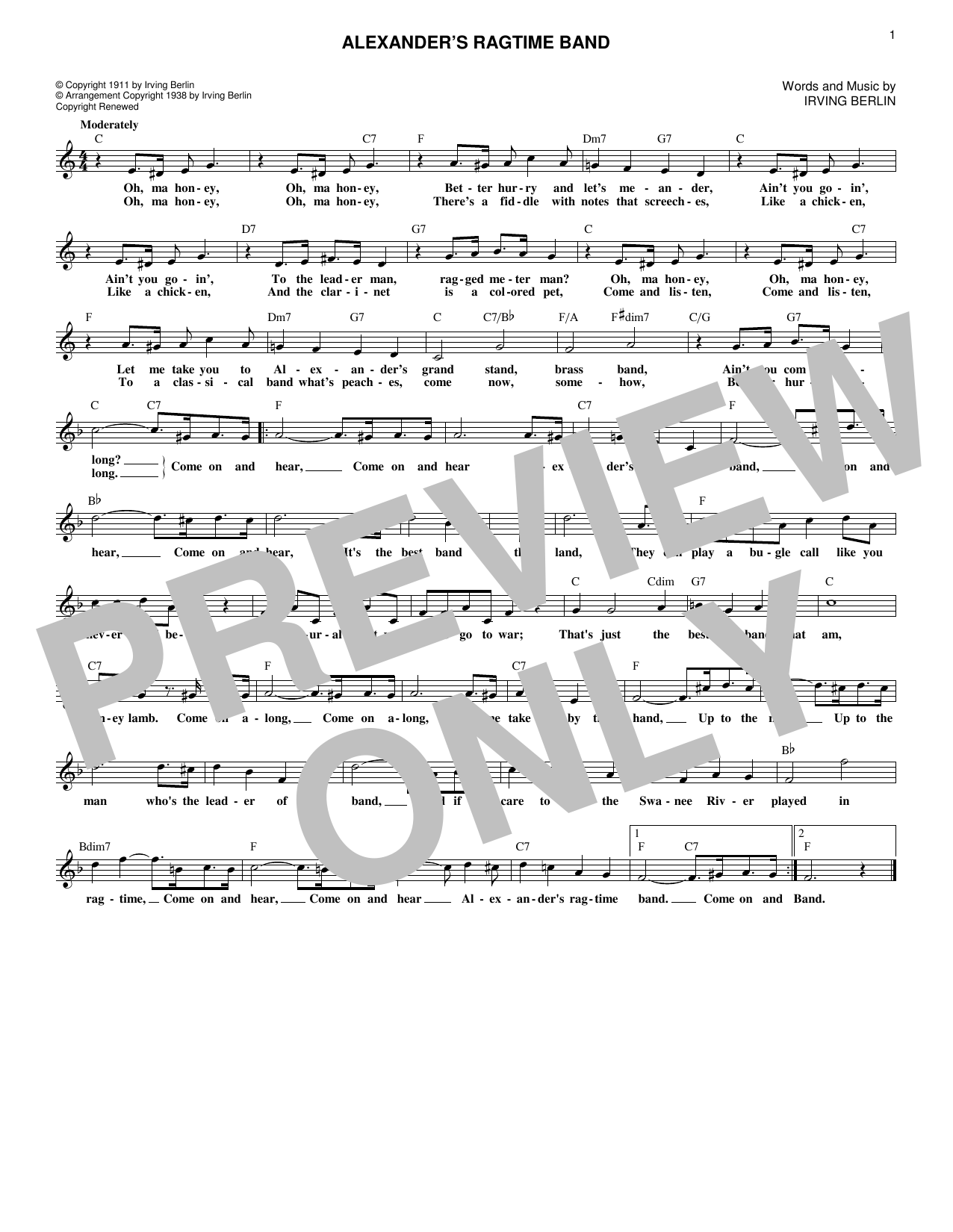 Download Irving Berlin Alexander's Ragtime Band Sheet Music