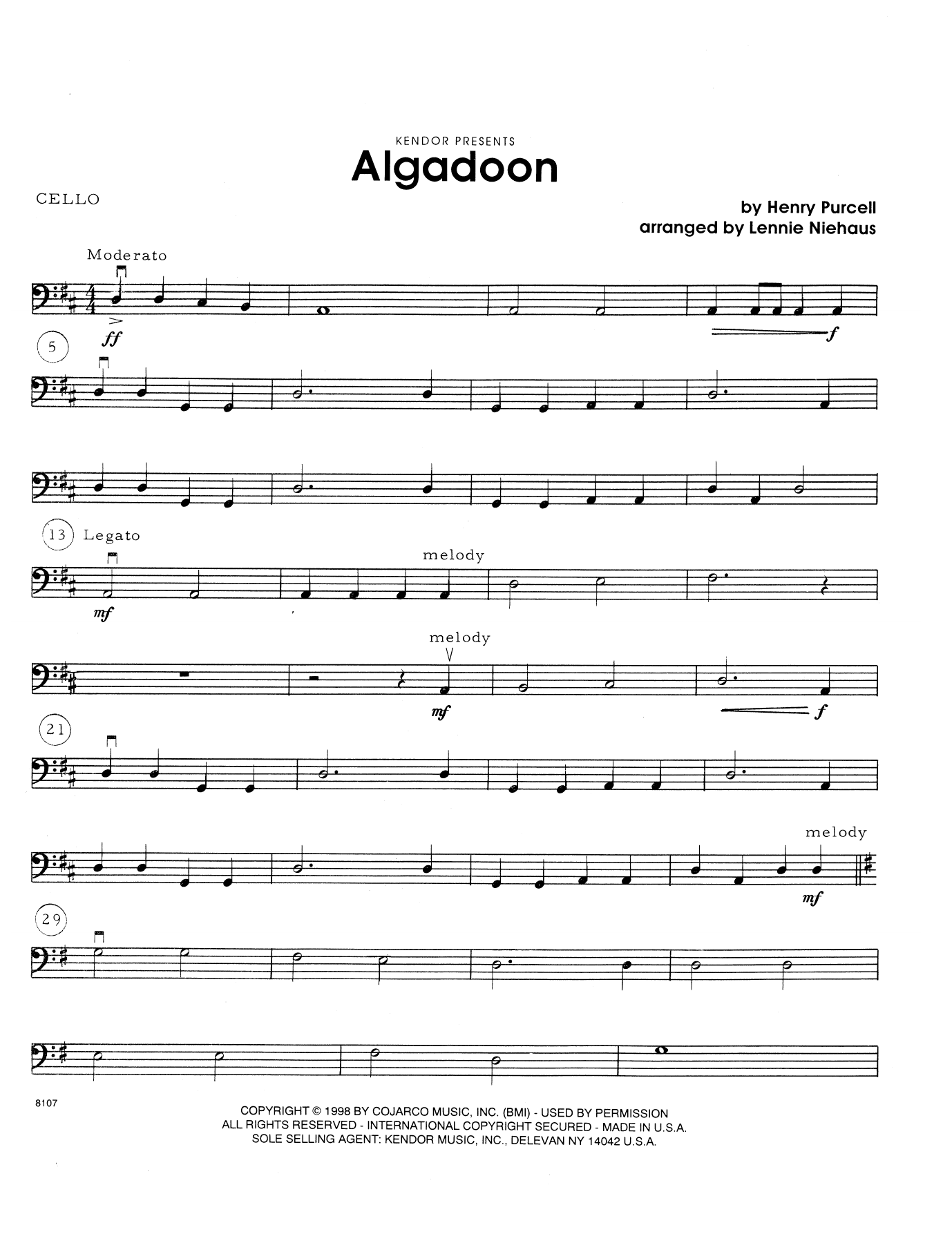 Download Lennie Niehaus Algadoon - Cello Sheet Music