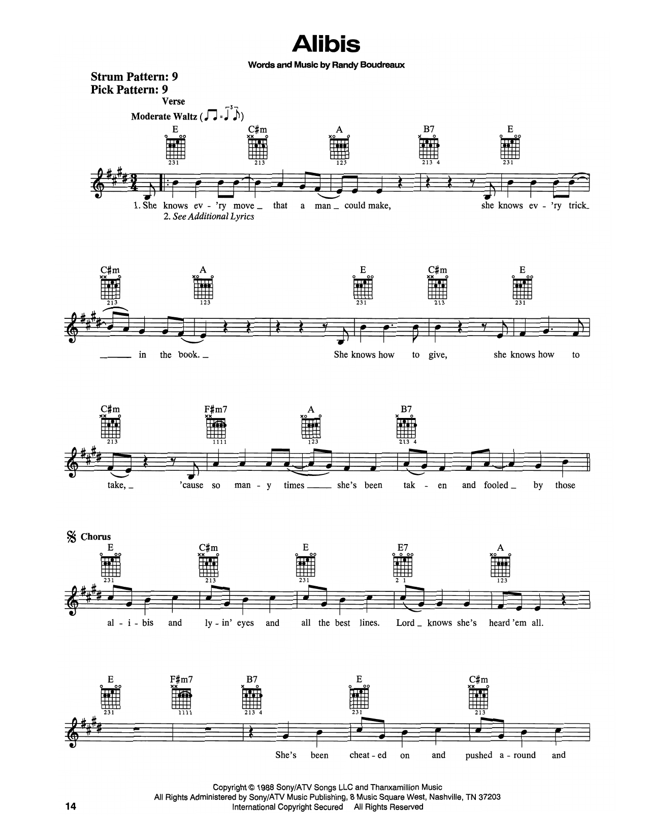 Tracy Lawrence Alibis sheet music notes printable PDF score