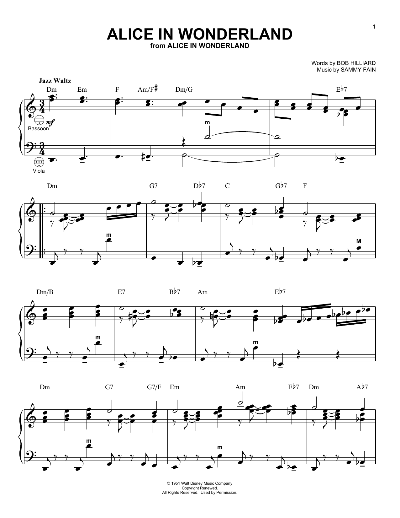 Download Bill Evans Alice In Wonderland (arr. Gary Meisner) Sheet Music