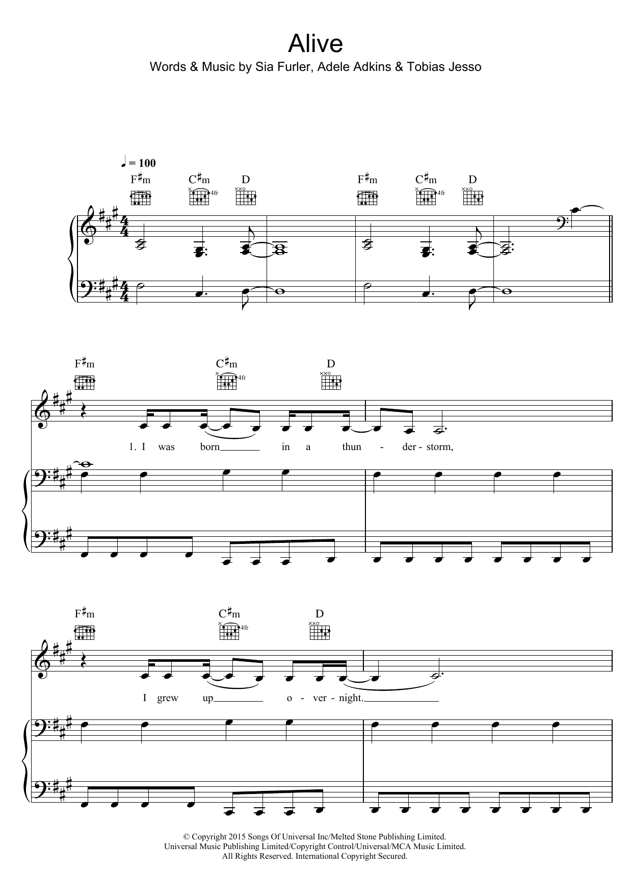 Download Sia Alive Sheet Music