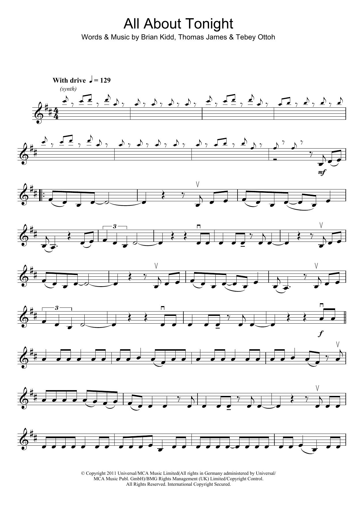 Download Pixie Lott All About Tonight Sheet Music
