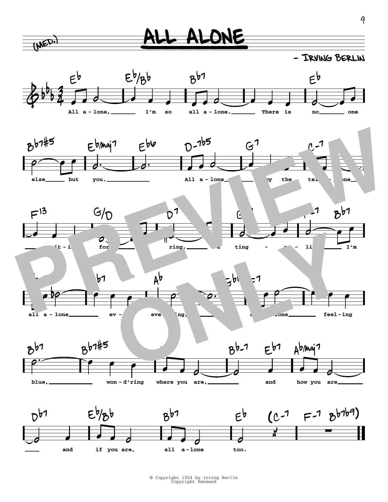 Download Irving Berlin All Alone (High Voice) Sheet Music
