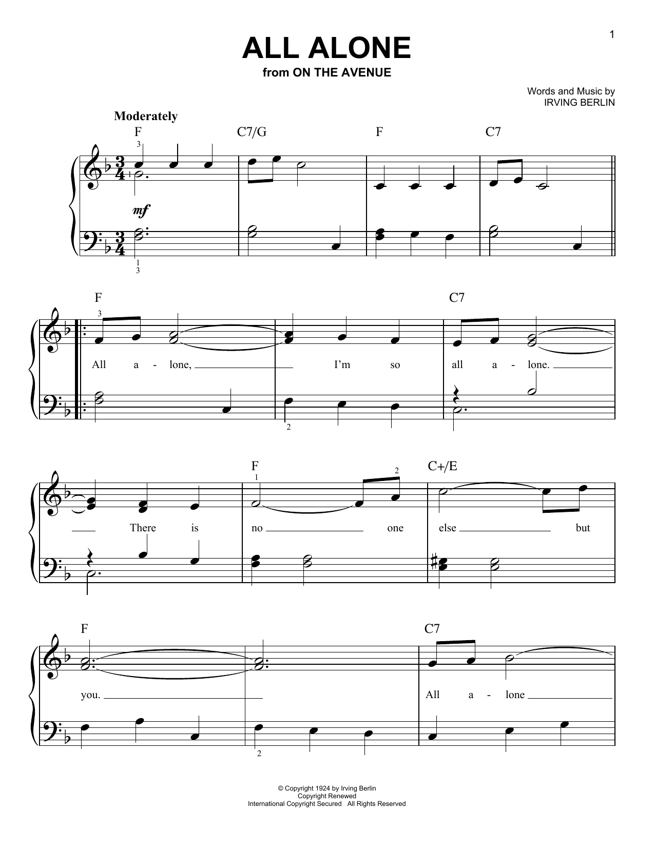 Download Irving Berlin All Alone Sheet Music