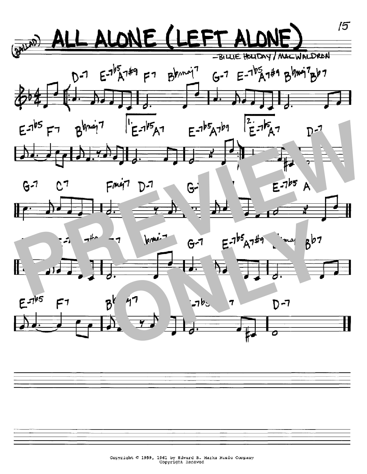 Download Billie Holiday All Alone (Left Alone) Sheet Music