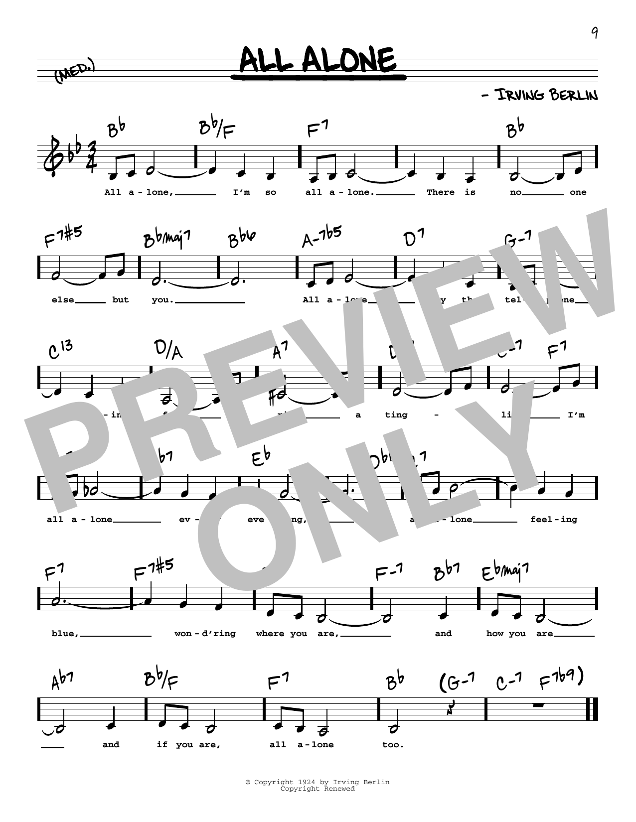 Download Irving Berlin All Alone (Low Voice) Sheet Music
