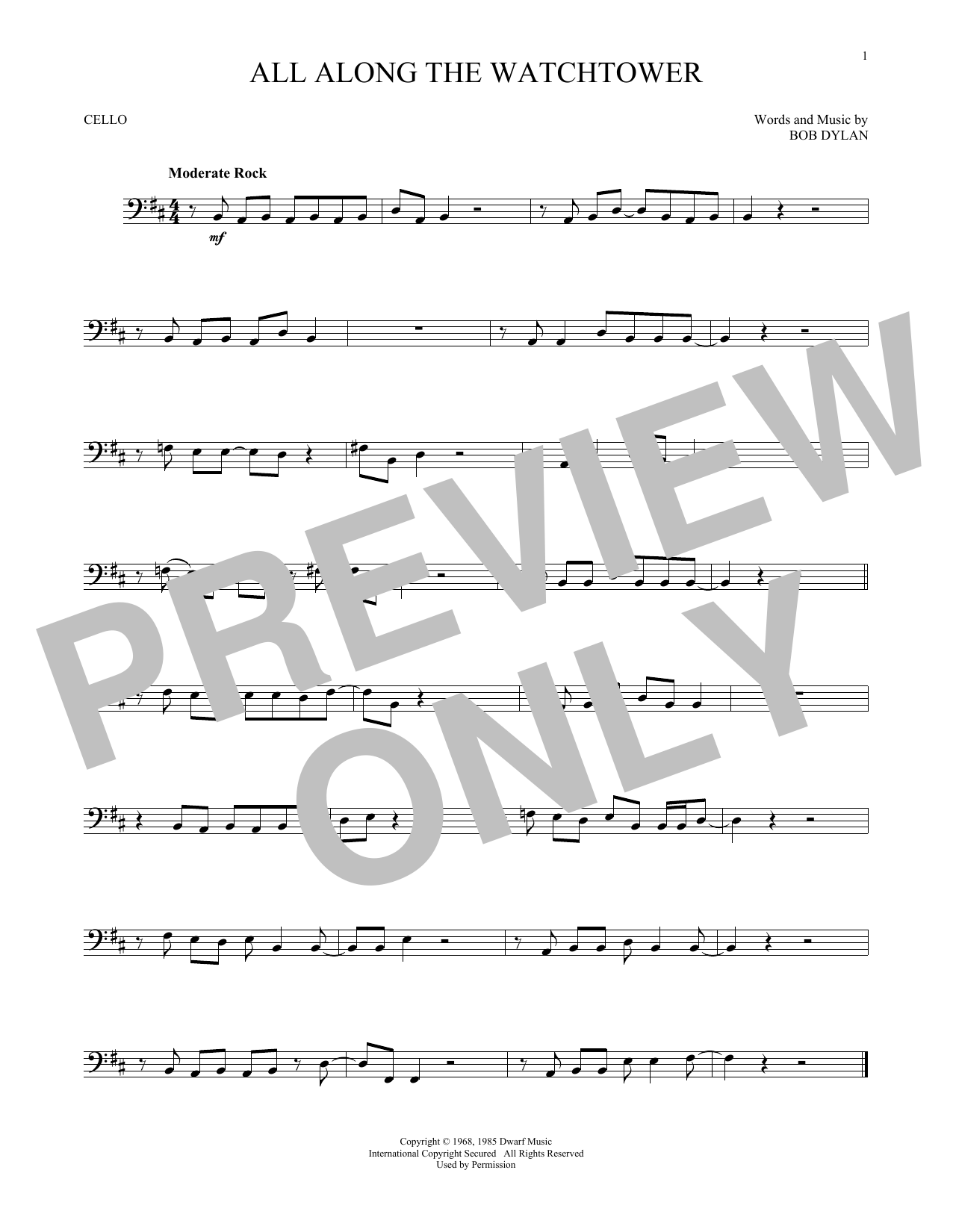 Download Bob Dylan All Along The Watchtower Sheet Music